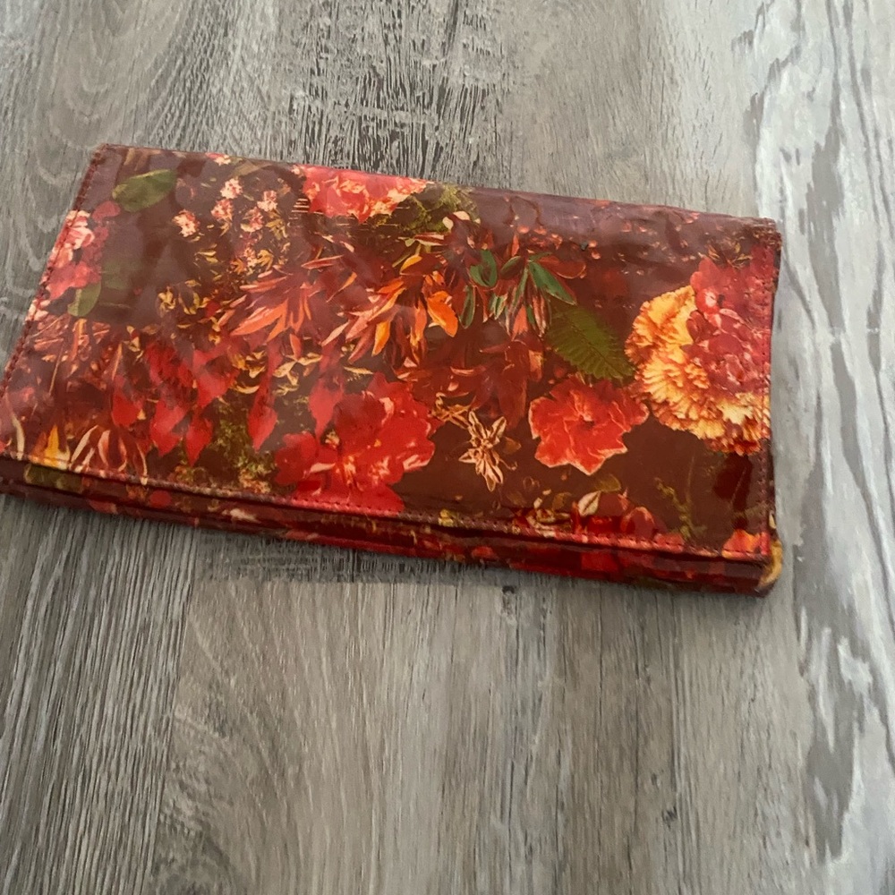 Floral Wallet with Red and Orange Accents